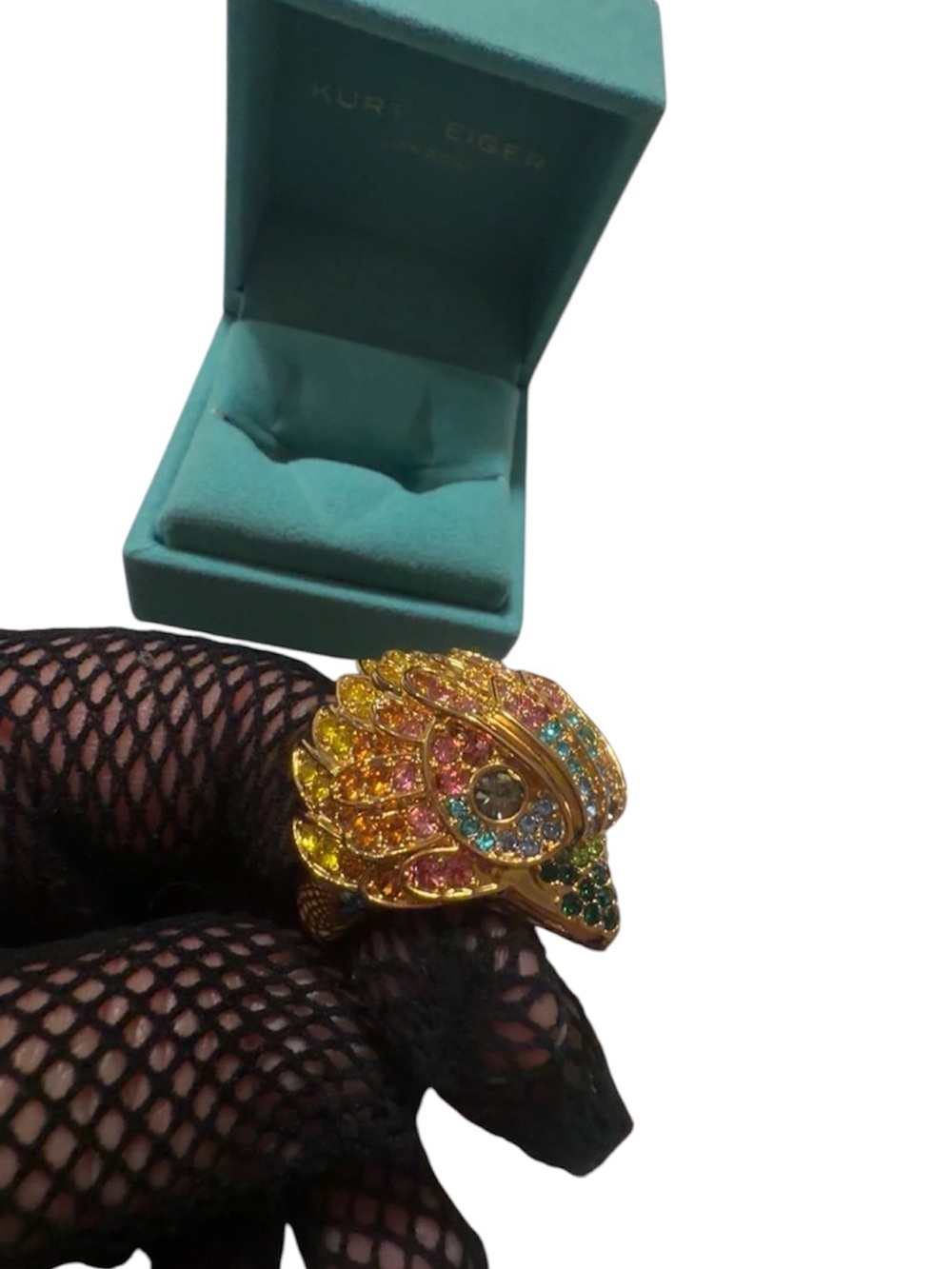 KURT GEIGER LONDON Gold-Tone Multicolor Crystal Peacock Ring SIZE 8 NWT - Picture 3 of 6